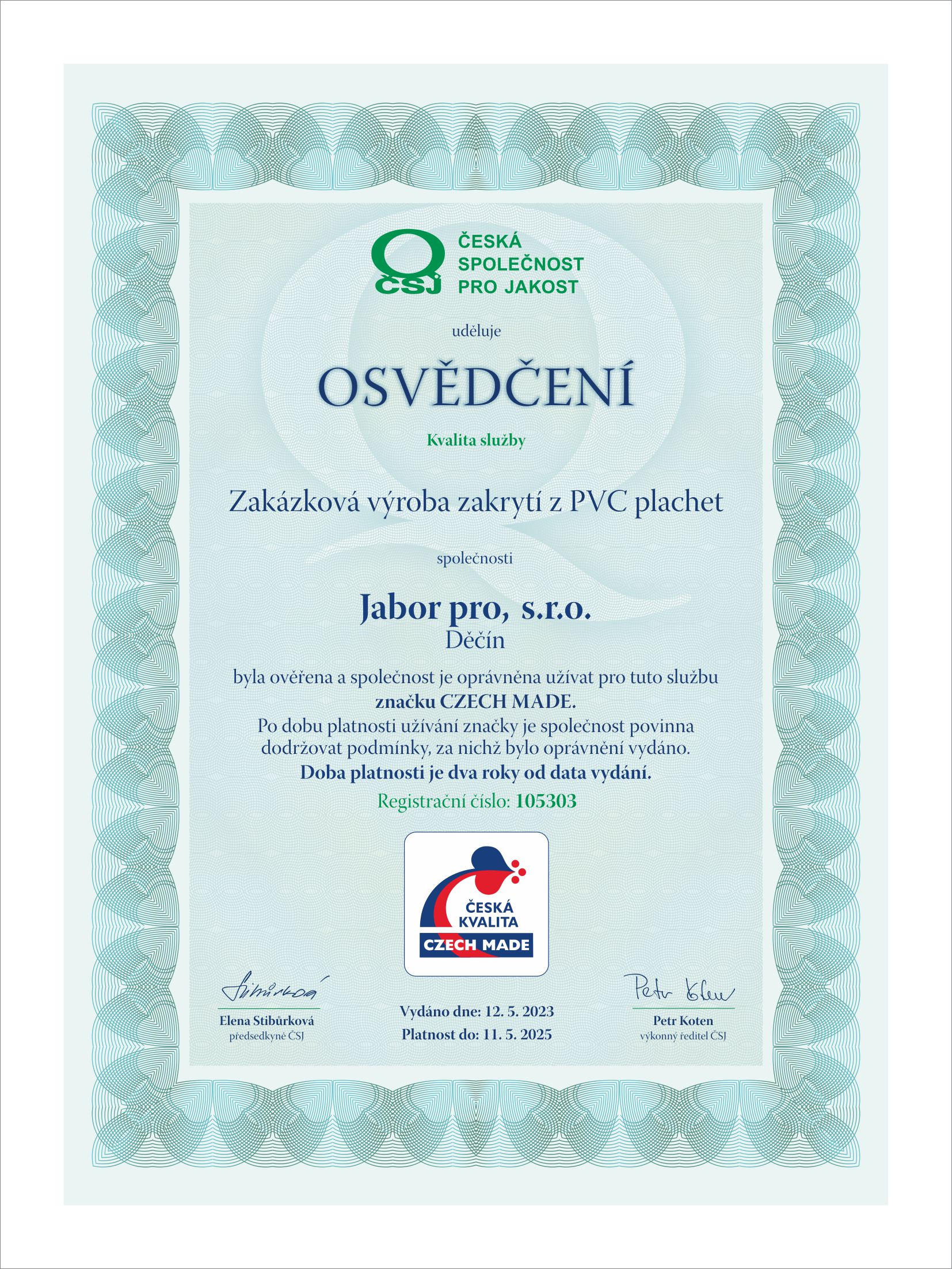 Certifikát opláštění pergol a bazénů Czech Made Česká kvalita